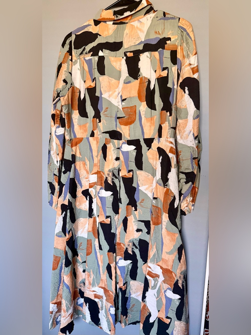 Nine West Abstract Button-Front Dress in Peach, Sage & Black - Picture 3 of 6